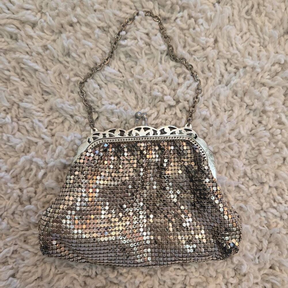 Whiting & Davis Silver Metal Mesh Bag #2957 Lined Vintage 1940s-1950s